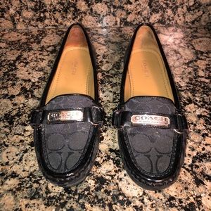 Coach silver buckle black loafers